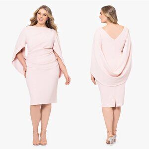 BETSY & ADAM Jordan Cape Sleeve Crepe Sheath Dress in Blush Size US 12
